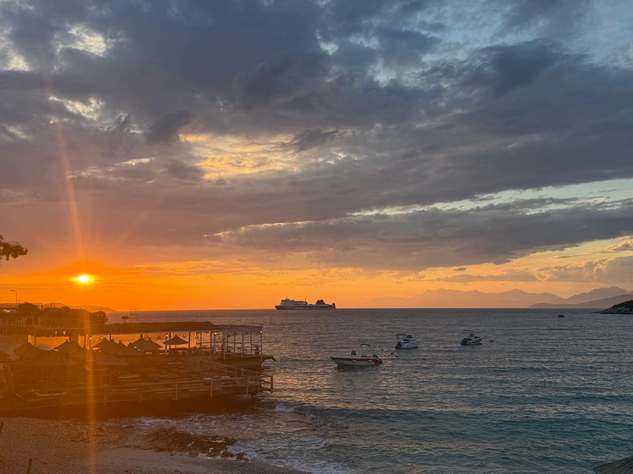 Sunset over the Ionian sea from Summer Gate terrace, Ksamil